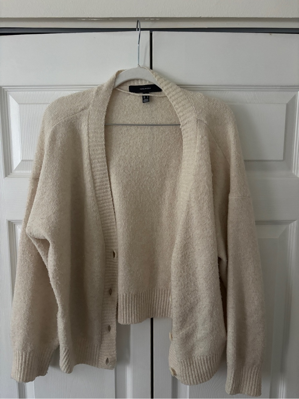 Vero Moda Cream Open-Front Textured Cardigan